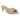 The Calvin Klein Women’s Imeena Slingback Pumps in light natural leather, size 8M, feature a low heel, open toe, and ruched strap detailing—displayed on a white background, these chic pumps are an elegant addition to your collection of women’s dress shoes.