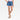 A girl wearing Art Class™ Girls' Mid-Rise Jean Shorts in blue cotton denim with frayed hems stands with one leg crossed in front of the other against a plain white background.