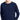 A smiling child wears the Haloumoning Boys’ Striped Crewneck Knit Pullover Sweater in navy, featuring white sleeve stripes and crafted from soft knit fabric, shown from shoulders to hips with hands in pockets.