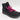 A pair of Clarks Ezera Mid K Kids’ Shoes in black, featuring a high-top design with mesh texture and bright pink laces, is displayed on a white background. This New in Box product by Clarks includes full product information and is identified as Model 26170826.