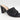 The Drop Pattie Quilted High Block-Heel Mule Sandals in black with a gold-tone accent on the heel.