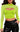 A woman styles the Zando Sheer Bolero Shrug for Women, an open front mesh crop top in neon green, with high-waisted black leather pants, hoop earrings, and a necklace.