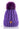 A woman wearing a PAGE ONE Women’s Chunky Cable Knit Pom Pom Beanie in purple, featuring a chunky cable-knit design, a matching pom-pom, and a small brown square logo patch on the ribbed cuff.