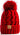 A woman wearing a PAGE ONE Women’s Chunky Cable Knit Pom Pom Beanie in bright red with a matching pom-pom on top.