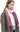 A person wears a Women’s Oversized Plaid Winter Blanket Scarf Pink, Black & Red in an oversized, fringed red, pink, and white plaid pattern over a textured corduroy quarter-zip pullover.